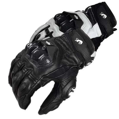 Luvas de Couro para Motociclista Masculinas Femininas 4 Estações Direção Supertech Preto/Branco Luvas de Corrida Motoqueiro Couro Bovino Corrida Moto Cavaleiro