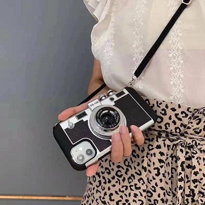 Capa de Couro Emily Em Paris Câmera Retrô 3D para IPhone 11 13 14 15 16 Pro Max 12 Mini XS XR X 7 8 Plus SE 2022 Acessórios IPhone