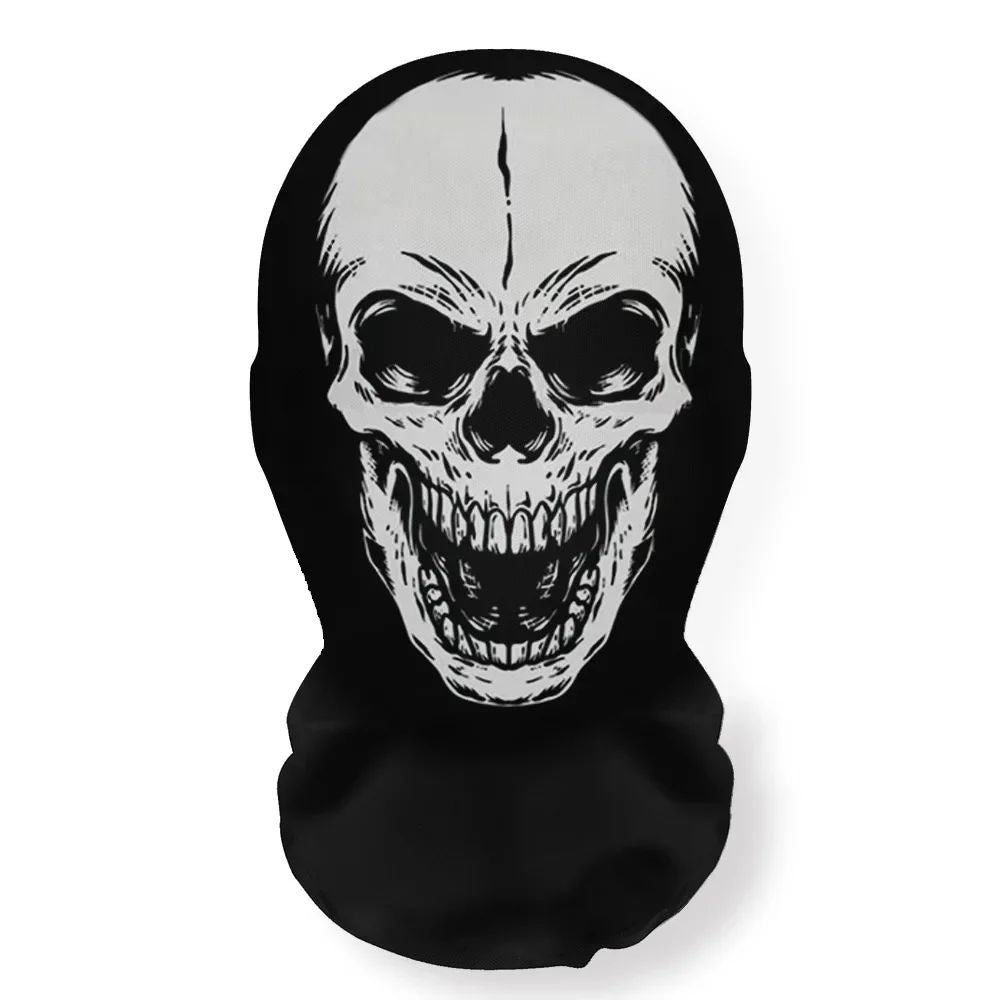 Halloween Skeleton Mask Elastic Mesh Hood Scary Party Cosplay Prop Breathable Face Cover Hood