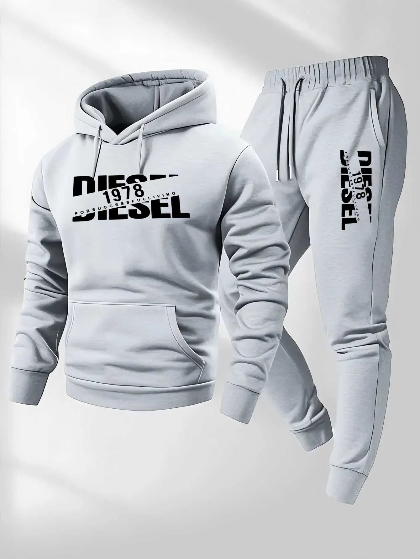 Men New Fashion Print Tracksuit Hooded Sweatshirt+Sweatpants Set Casual Fitness Jogging Sports Two-Piece Unisex neutral Outfit