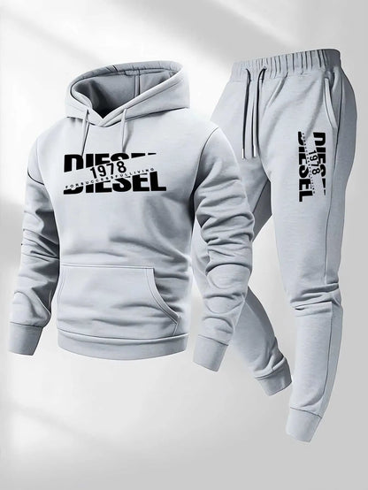 Men New Fashion Print Tracksuit Hooded Sweatshirt+Sweatpants Set Casual Fitness Jogging Sports Two-Piece Unisex neutral Outfit