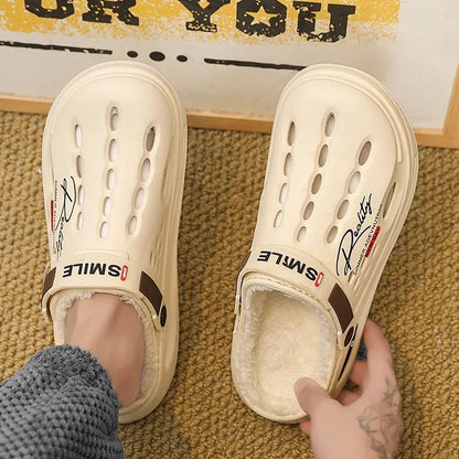 Men Cotton Slippers Winter Warm Furry Clogs Soft Indoor Bedroom Cotton Shoes EVA Fluff Slides Casual Comfortable Plush