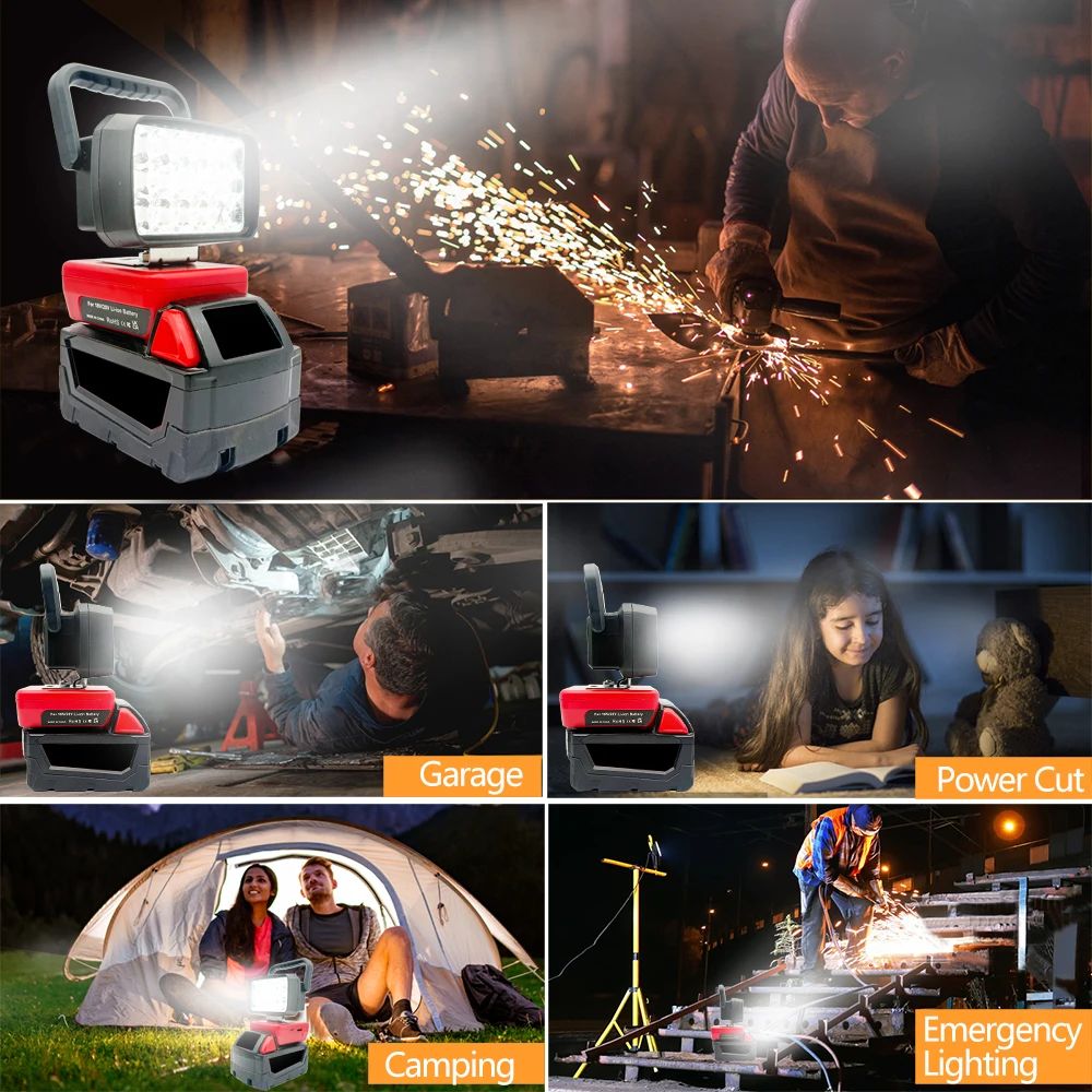 Para Makita Para Milwaukee Para Dewalt Para M18 Para Bosch Bateria de Lítio Estojo Banco de Potência USB Lanternas Holofote Luzes de Trabalho Lâmpada