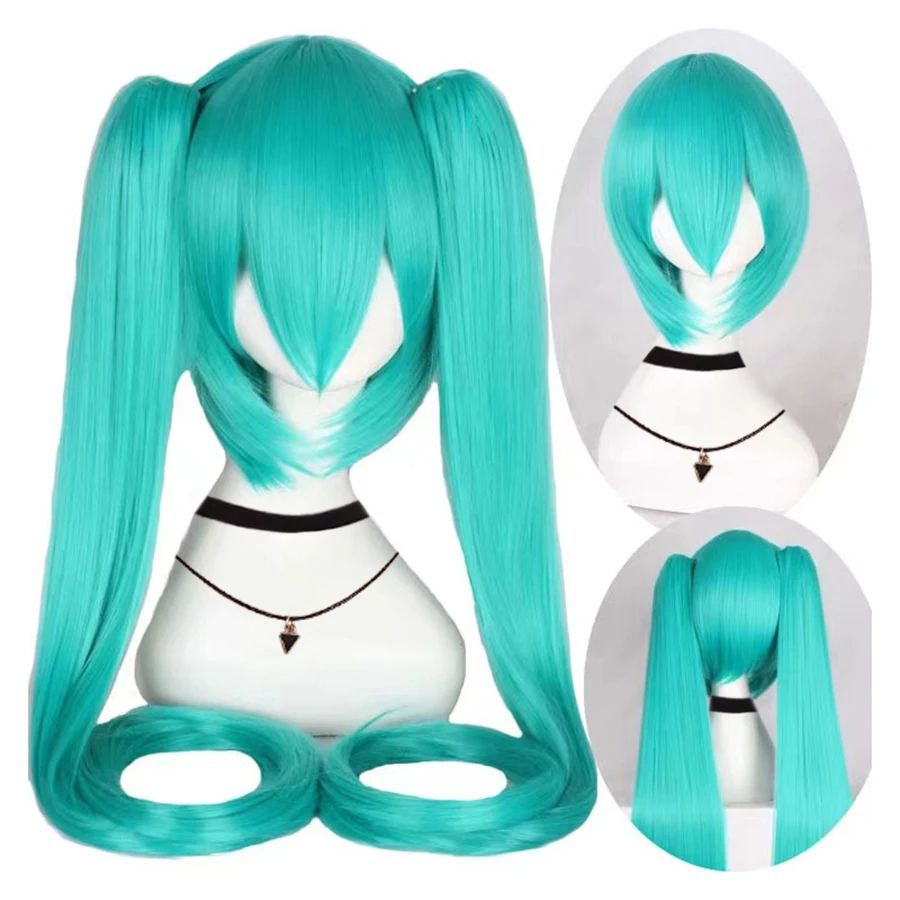 Long Synthetic Hair Clips 2 Ponytails Lolita Green Pink Heat Resistant Party Wigs Synthetic Hair Hatsune Miku Wig Cosplay
