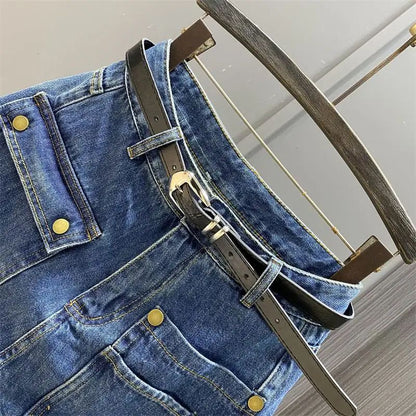 Spring Summer 2025 New Korean Fashion High Waist Denim Short Skirt Women Clothing Trend Sexy Pocket Slim A-line Skirt Female