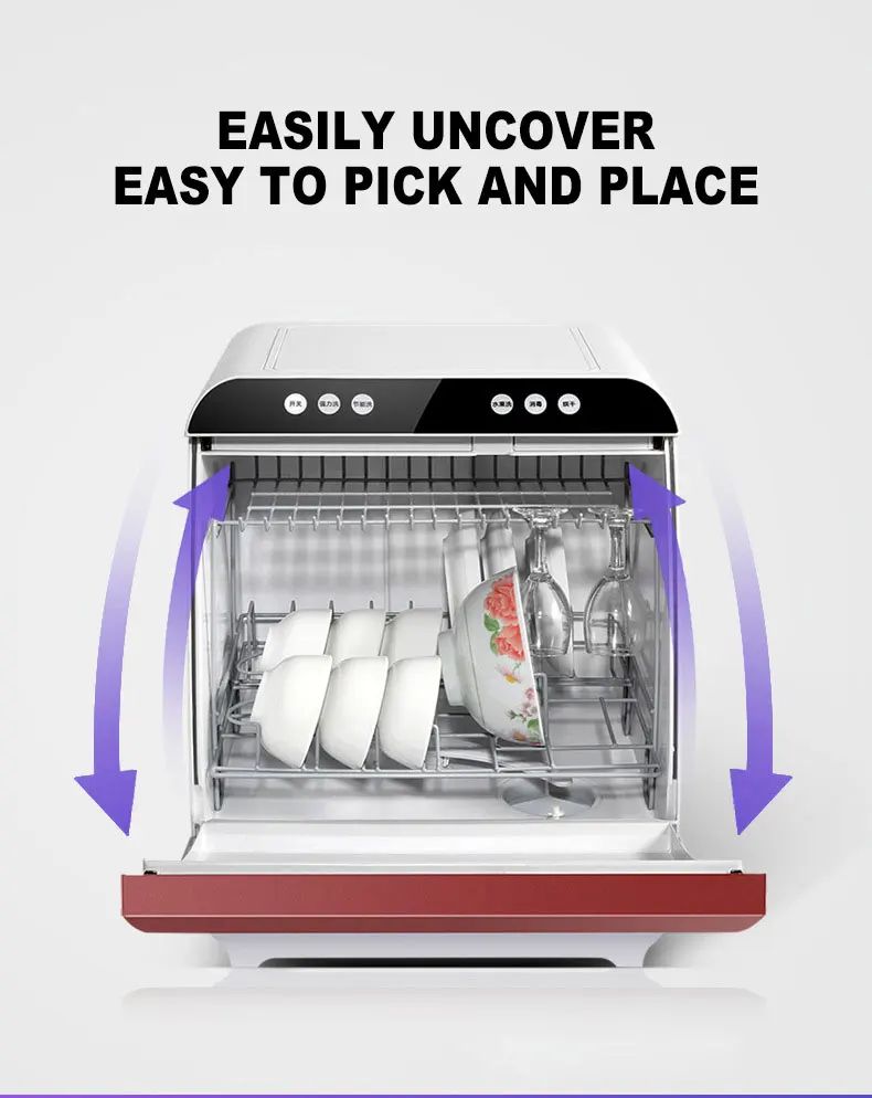 Portable Mini Dishwasher Countertop Automatic Tableware Washer Sterilizer Smart Kitchen Appliance for Home Office Compact
