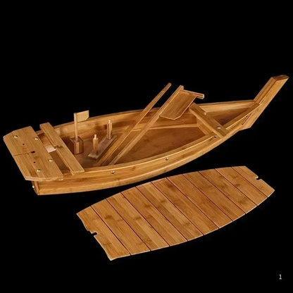 New luxury sashimi boat dry ice boat sashimi platter sushi tableware Japanese cuisine wooden sushi boat bamboo sushi tool