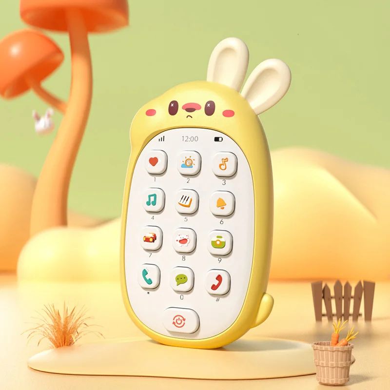 Telefone de brinquedo para bebês, atóxico e inodoro, com música multifuncional, brinquedo infantil de coelho, sem bateria