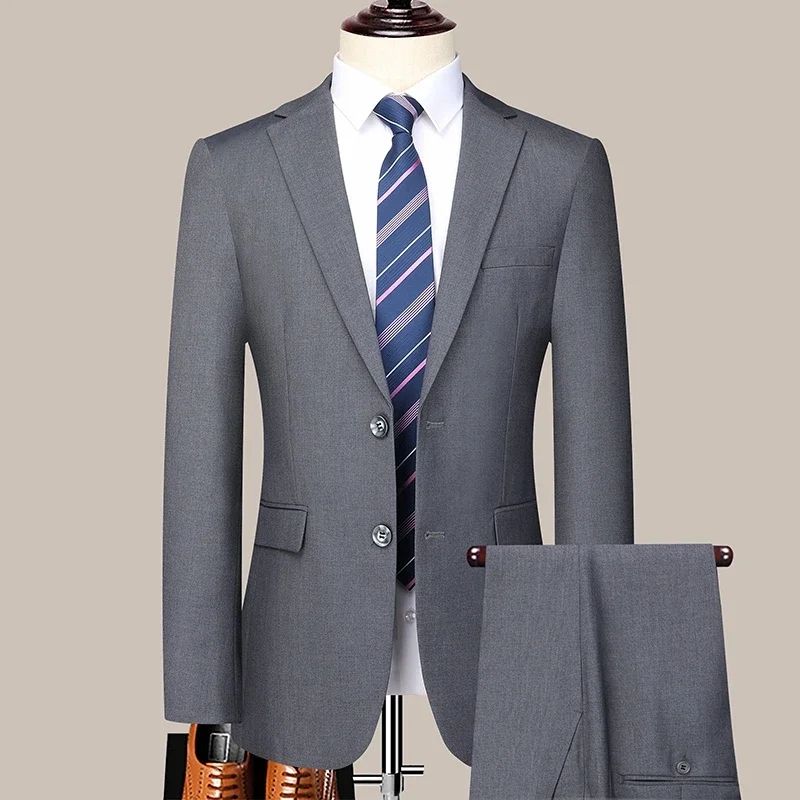 S-8XL New  (Blazer+ Pants) Men's Fashion Business Gentleman Trend Slim-fit Casual Wedding Travel Plus-size Solid Color Suit