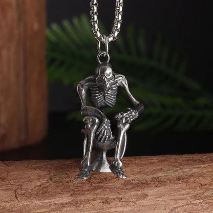 Colar Masculino Caveira Prisioneira Banhado a Prata, Acessório de Joia Gótica para Motociclistas, Punk Rock e Halloween