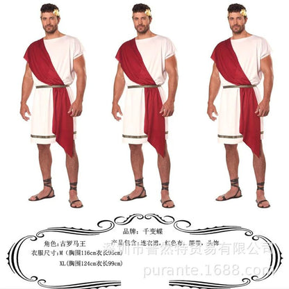 Greek Toga Costume For Men - Adult Roman Halloween Dionysus Costume With Leather Wristband King Gladiator Clothing Suit