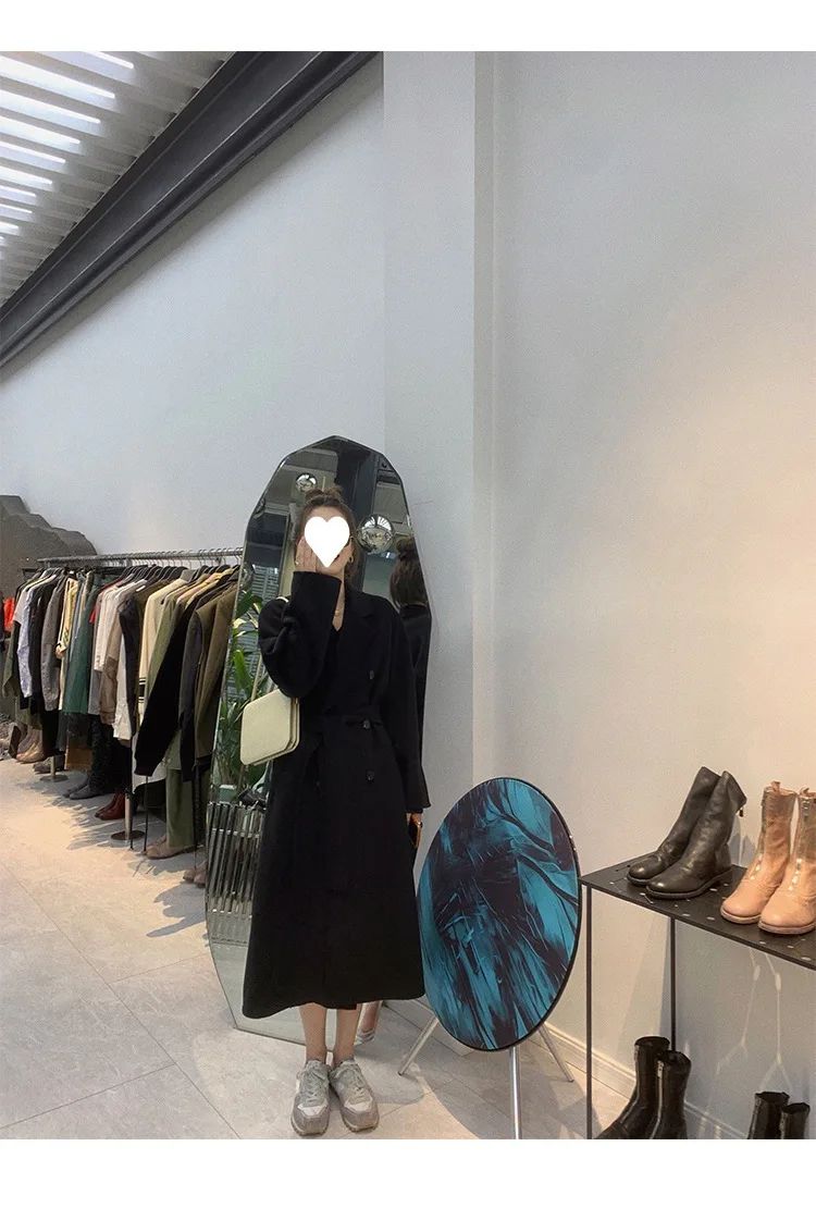 Casaco Feminino de Lã de Comprimento Médio Outono Inverno Estilo Camel Hepburn Casaco Folgado Marca Chinesa de Moda