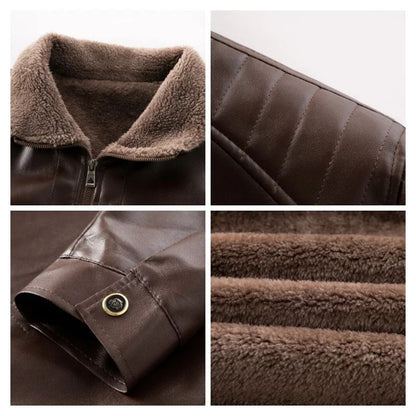 Men's Autumn and Winter Long Sleeved Leather Jacket with Fleece Collar for Warmth and Fashion Leather Jacket Men