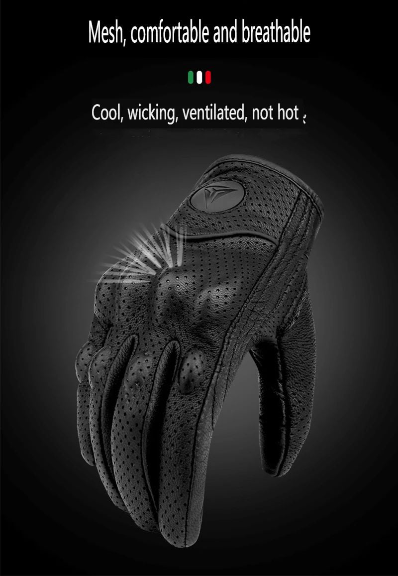 Luvas de Couro para Motociclista Masculinas Femininas 4 Estações Direção Supertech Preto/Branco Luvas de Corrida Motoqueiro Couro Bovino Corrida Moto Cavaleiro