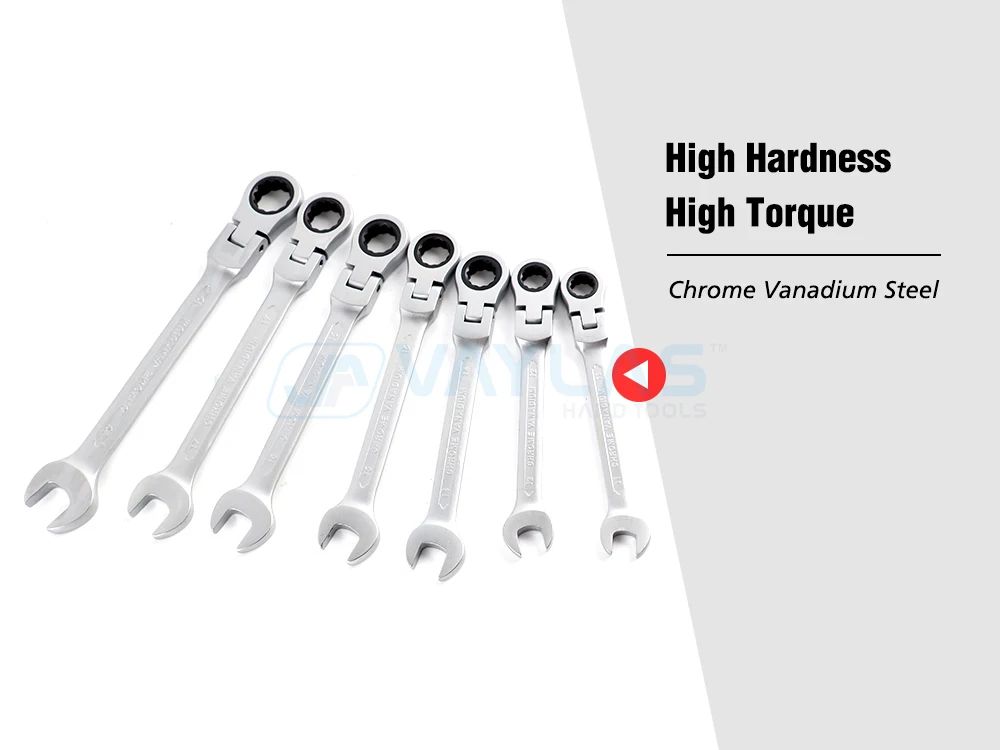 Chave Combinada Polida Fosca de 8-19mm com Cabeça Flexível, Catraca de 72 Dentes e Boca Fixa, Chave de Torque Alto para Reparos, Chaves Catraca
