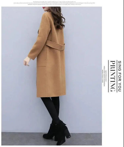 Plus Size Ladies Thickened Winter Coat Long Open-Front Woolen Jacket Loose Fit plus Size Fashionable Autumn Winter Korean Sty...