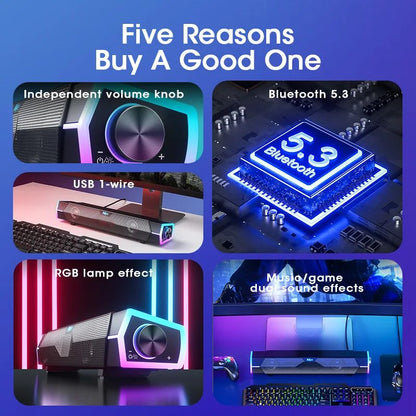 Caixas de Som de Computador 4D Bluetooth 5.0 com Fio Alto-falante Surround Barra de Som Estéreo Subwoofer para Laptop Notebook PC