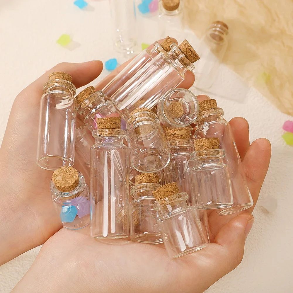 20/10PCS Cork Stopper Glass Bottles DIY Birthday Gift Transparent Empty Message Wishing Bottle Christmas Wedding Party Decor