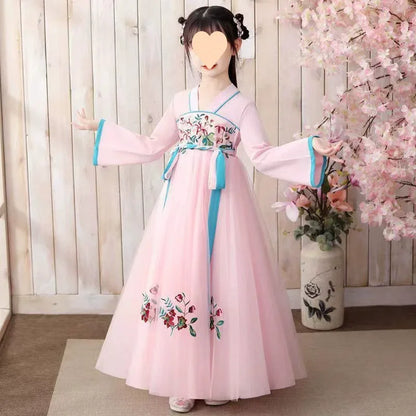 Fashion Girls Dresses Casual Outfit Long Sleeve Hanfu Girl Summer Children Clothes Princess Dress Baby Vestido Kids Tang Costume