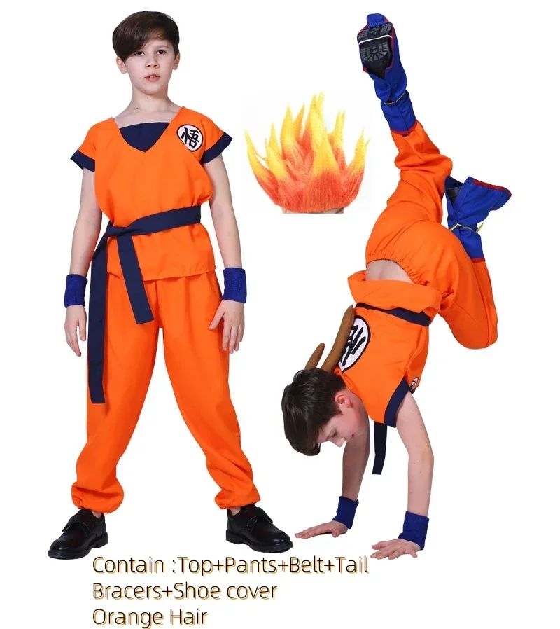 Halloween Adult Kids Son Goku Cosplay Costumes Suits Krillin Outfits Anime Party Child Costumes Tail Wrister Super Saiyan Wig