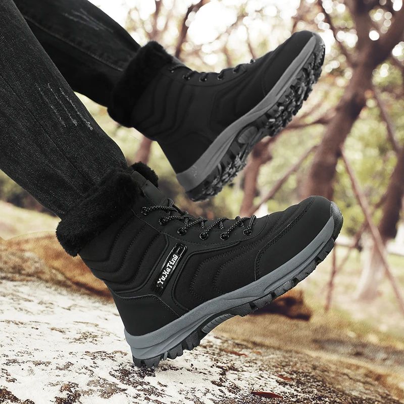 2025Brand Warm Winter Men's Hiking Boots Outdoor Snow Men Boots Men Work Casual Sneakers High Top Keep Warm Non-slip Ankle Boots