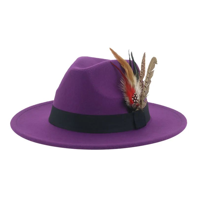 Chapéu Fedora Inverno Feminino Chapéus Masculinos Chapéu de Feltro Pena Luxo Moda Casual Decoração Casamento Homens Mulheres Fedora Chapeau Femme Touca
