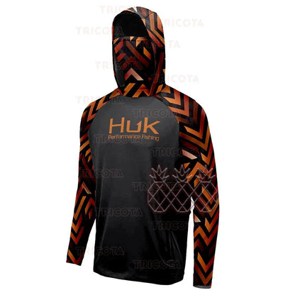 Camisas HUK Fishing Hoodies com Capuz Máscara Protetora para Pesca Roupas de Pesca Masculinas Manga Longa Respirável Proteção UV UPF50+ Camisetas de Pesca