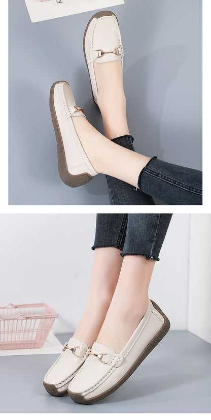 Vulcanize Women Shoes Flats Leather Moccasins Sneakers Designer Shoes for Women Slip-on Loafers Female Boat Shoes Big Size 43