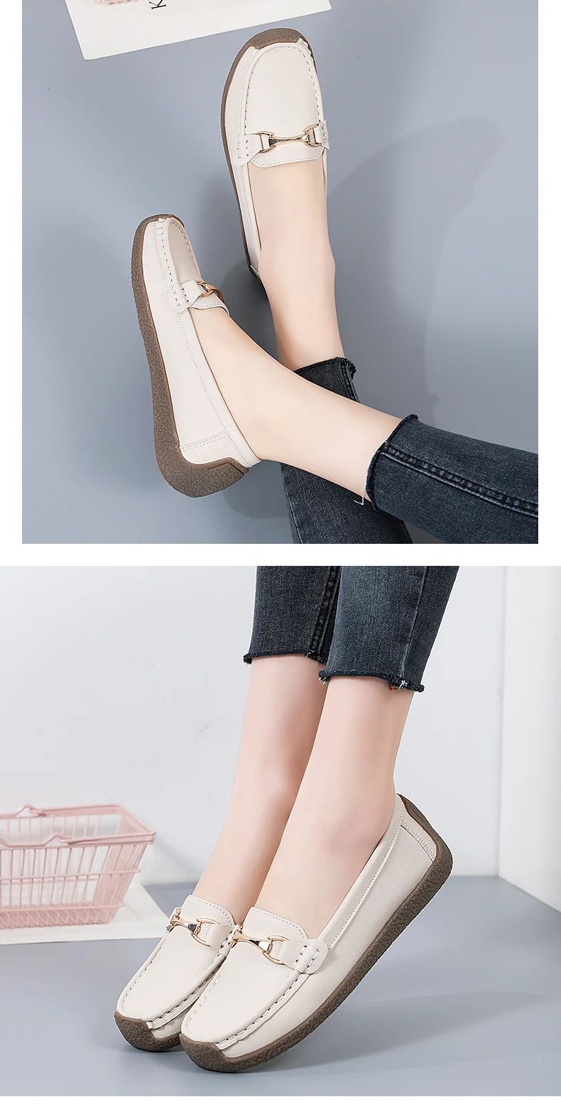 Vulcanize Women Shoes Flats Leather Moccasins Sneakers Designer Shoes for Women Slip-on Loafers Female Boat Shoes Big Size 43