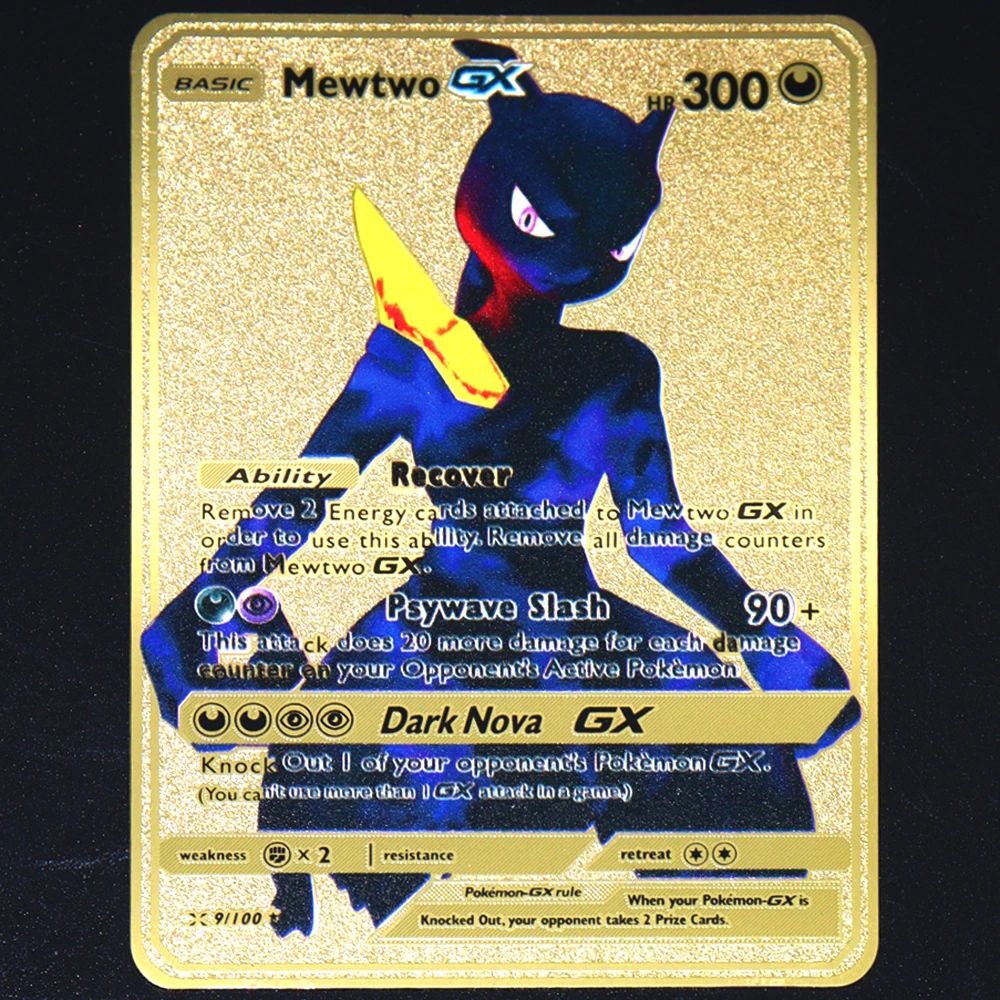 Pokémon 183200 Pontos Alto HP Cartas de Metal Douradas Pretas Inglês Francês Vmax Mega GX Coleção de Cards Charizard Pikachu Mewtwo