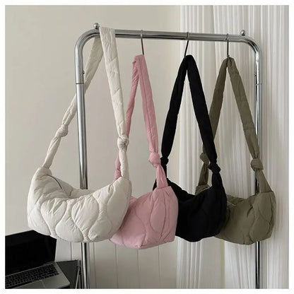 Puffer Shoulder Bag for Women Soft Down Cotton Padded Tote Handbag Purse Quilted Cross Body Bag Solid Color Bubbles Cloud Bag
