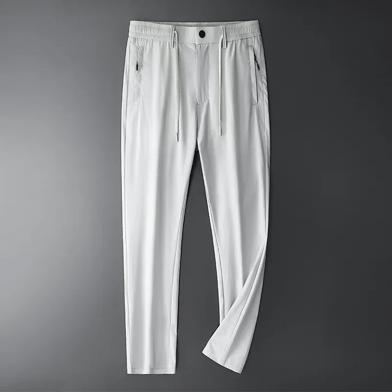 TFETTERS Brand Summer Men Pants New Elastic Waist Casual Solid Color Pants Ice Silk Thin Straight Breathable Loose Sweatpant Men