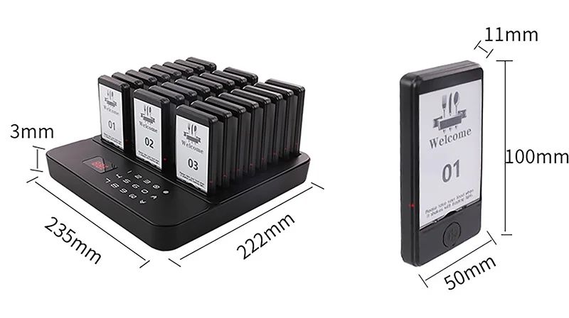 Wireless Restaurant Pagers Calling System 24 Coasters Buzzer Vibrator Bell Receivers For Food Truck Bar Coffee Fast Food Hotel