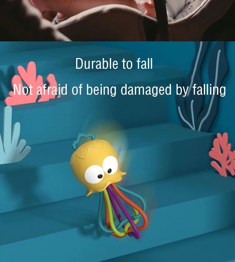 Jellyfish Grinding Gum Rocking Bell for Babies Aged 0-3 Years Old, Multifunctional Hand Grip, Water Boiling Toy Safe and Durable