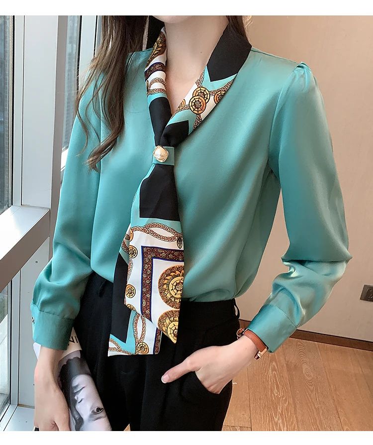 FANAN Elegant Fashion Office Lady Bow Solid Chiffon Shirts Women Clothing New Long Sleeve V-Neck Pullover Top Blouses Female2025