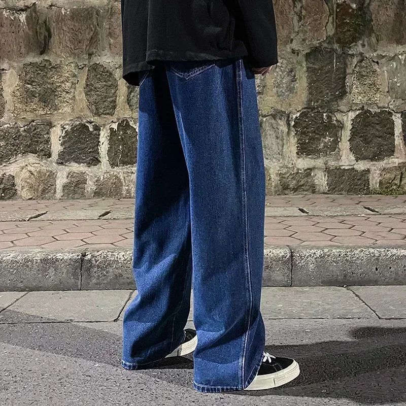 2025 New Streetwear Loose Jeans Men Korean Style Fashion Loose Straight Wide Leg Pants Men's Brand Clothing Black Light Blue