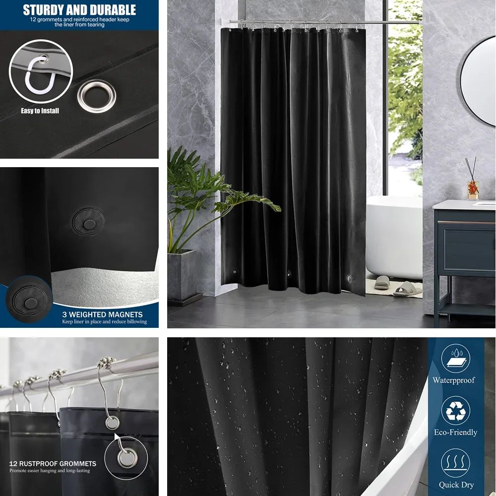 Clear Shower Curtain PEVA Transparent Bathroom Liner Waterproof 180x200CM Bath Curtains Bathroom Mould Proof Curtains with Hooks