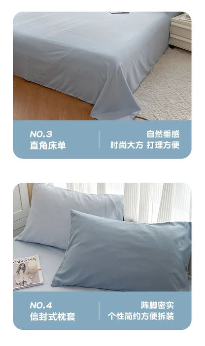 Conjunto de cama de cor sólida de quatro peças para crianças e adultos, cama de casal grande, conjunto de capa de edredom, lençol e capa de travesseiro de quatro peças