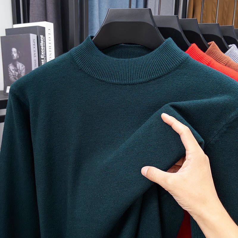 Half Turtleneck Knitwear Sweater New Autumn/Winter Mock Neck Sweatshirts Solid Color Pullovers Man Brand Casual Mens Clothing