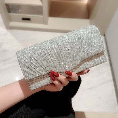 Glitter Ladies Silver Clutch Bag Envelope Evening Bag Fashion Elegant Long Purse Women Chain Shoulder Bags Wedding Party Handbag
