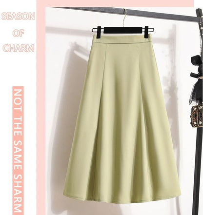 Ladies' Summer High Waist Plus Size Skirts 2026 Mid To Long Flowing Suit Skirt New Style Casual Solid Color A-line Skirt