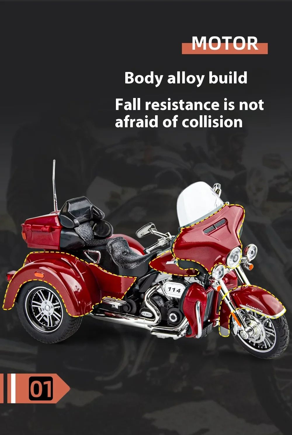 1:9 Harley D-vTRI GLIDE ULTRA Triciclo de Luxo em Liga Fundido Coleção Moto Brinquedo Luz e Som Decoração Presente