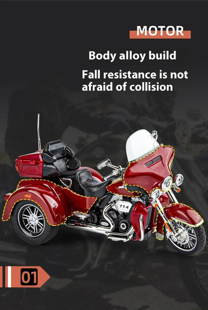 1:9 Harley D-vTRI GLIDE ULTRA Triciclo de Luxo em Liga Fundido Coleção Moto Brinquedo Luz e Som Decoração Presente