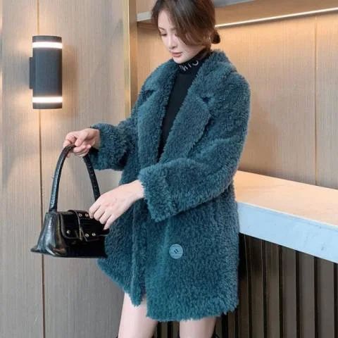 Thickened Lamb Velvet Jacket Women's Mid-Length Loose Slimming Fur Particle Velvet Coat Polyester Fiber Full Sleeve Long Coat