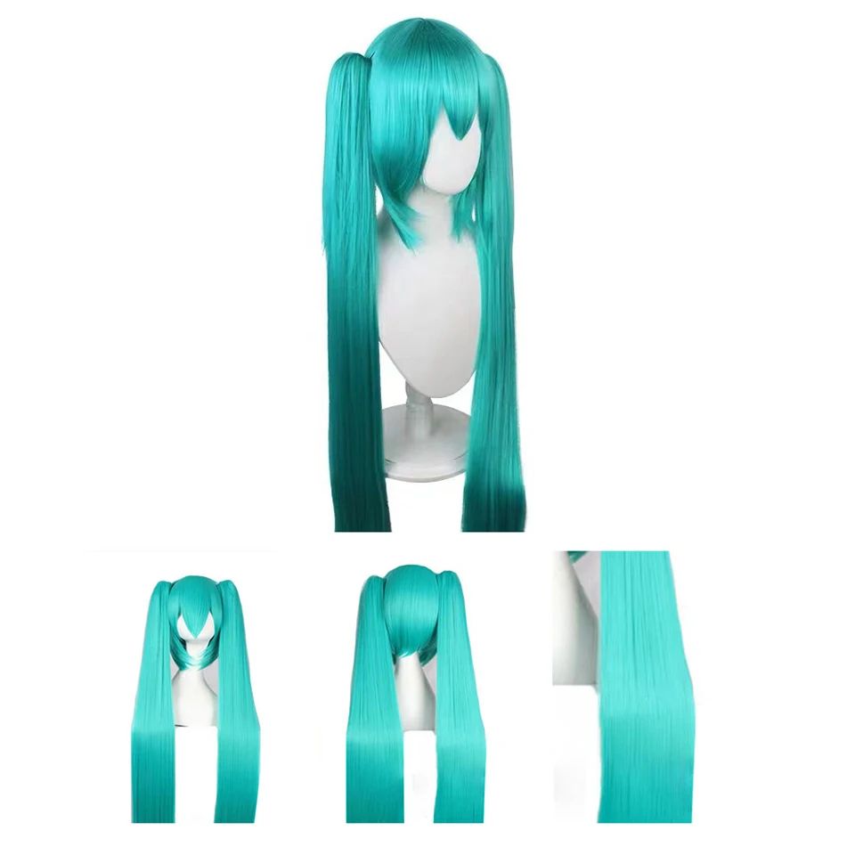Long Synthetic Hair Clips 2 Ponytails Lolita Green Pink Heat Resistant Party Wigs Synthetic Hair Hatsune Miku Wig Cosplay