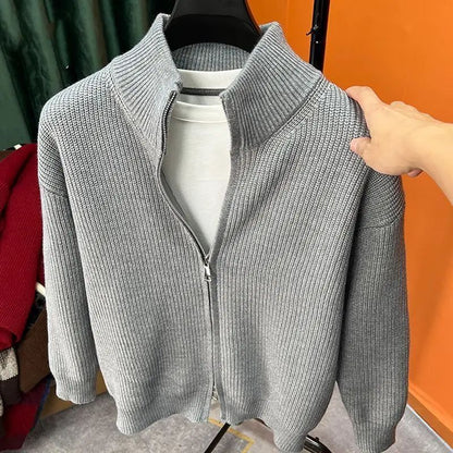 Men's Casual Cardigan Sweater Loose-Fit Vintage Style Zippered Knitted Top For Spring And Autumn Outerwear Idle Style