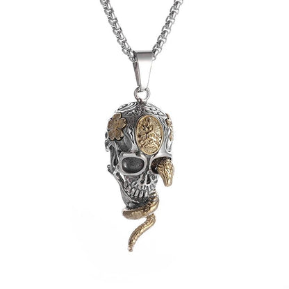 Colar de Pingente de Caveira Demoníaca Enrolada de Cobra Gótica Vintage para Homens Meninos Festa de Rock Halloween Joia de Presente