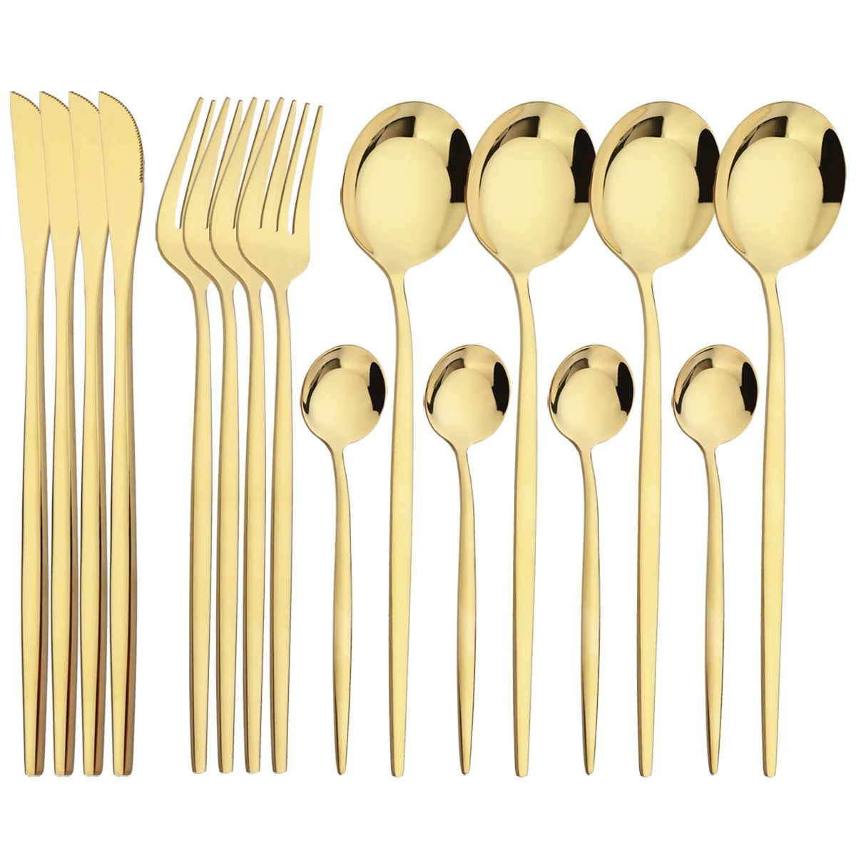 16Pcs Mirror Gold Dinnerware Set Stainless Steel Cutlery Set Fork Knife Coffee Spoon Tableware Silverware Kitchen Flatware Set