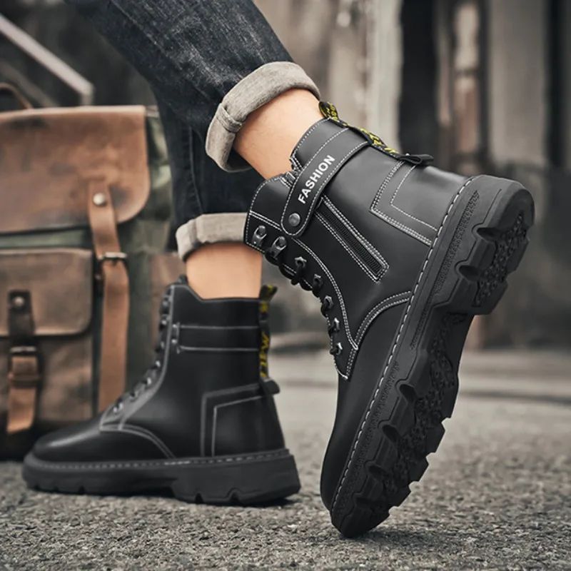 High Top Men's Shoes for Spring and Autumn, New Anti Slip and Waterproof Desert Boots Outdoor Zipper Hiking Shoes Work Boots