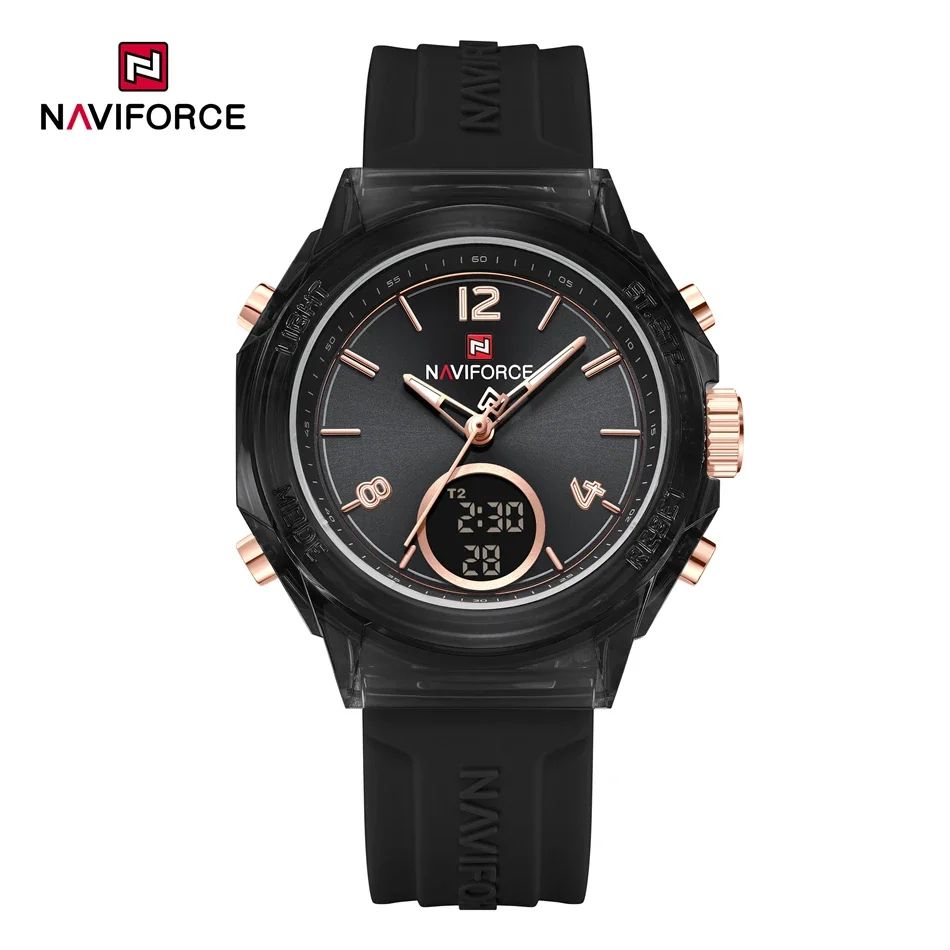 NAVIFORCE Top Brand Women's Watch Outdoor Sports Waterproof Watches Dual Time Display Quartz Wristwatches Rubber Digital Clock